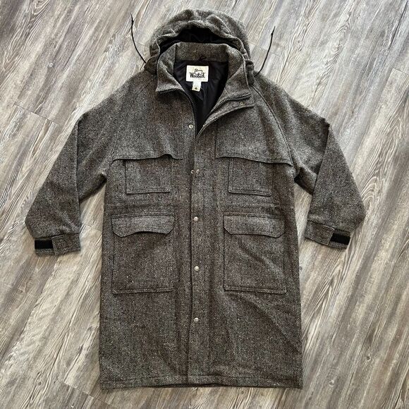 Woolrich Other - Woolrich USA Made Wool Blend Herringbone Field Coat Men’s L Gray Vintage Hood